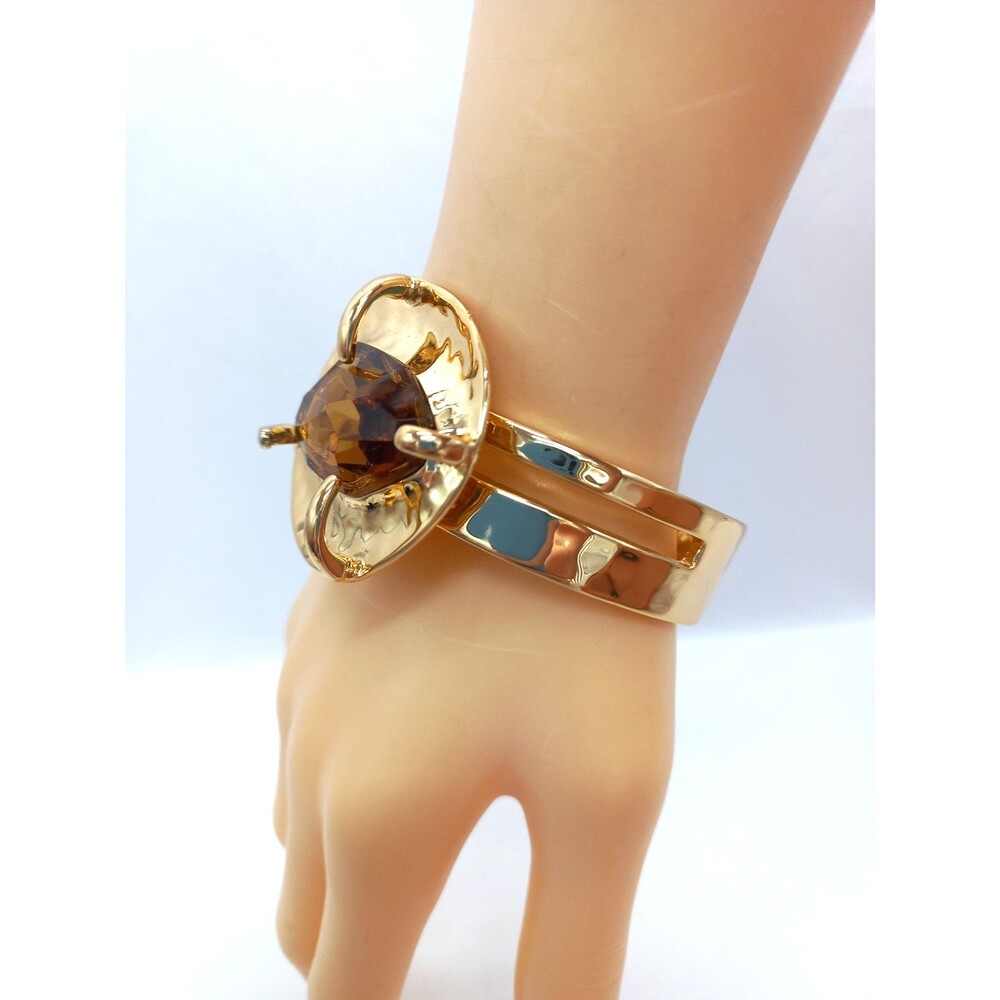 RLM SOHO STATEMENT Cuff Bracelet Gold Hinged Hammered signed